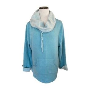 Pajamagram Womens Cowl Neck Sweatshirt Size L Robins Egg Blue Pockets Loungewear